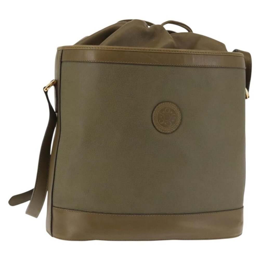 Authentic GUCCI Shoulder Bag Leather Khaki Gold